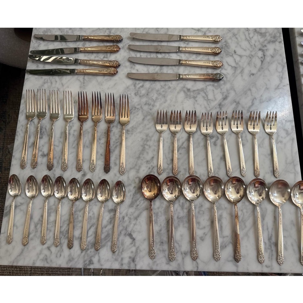 National Silver Co King Edward Silverplate Flatware Set 40 Piece Floral Ornate